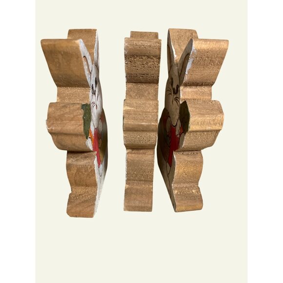 Handcrafted Wooden Easter Bunny Figures With Painted Details and Basket Design - Picture 6 of 9